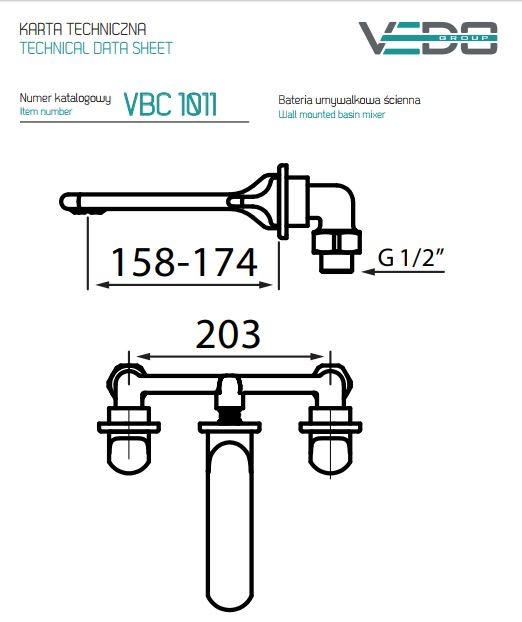Vedo Cento bateria umywalkowa podtynkowa z korkiem klik klak chrom VBC1011/C