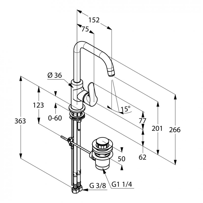 Kludi Objekta jednouchwytowa bateria umywalkowa z korkiem chrom 320230575