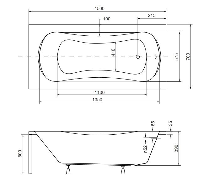 BESCO Aria wanna prostokątna 150x70 akryl biały