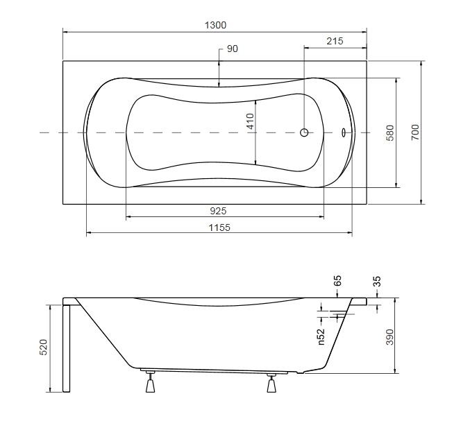 BESCO Aria wanna prostokątna 130x70 akryl biały