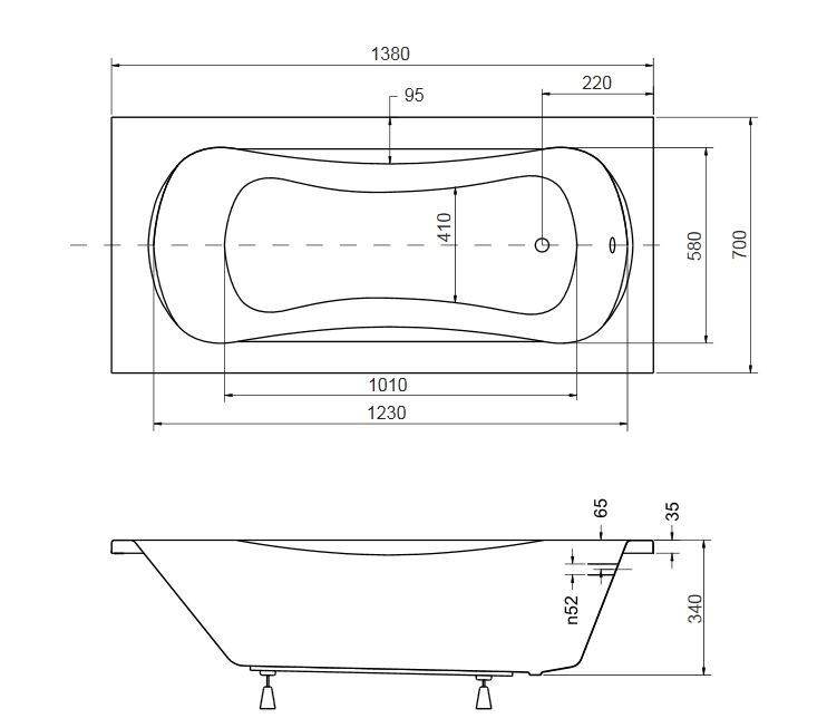 BESCO Aria Prosafe wanna prostokątna płytka bezpieczna 140x70 akryl biały