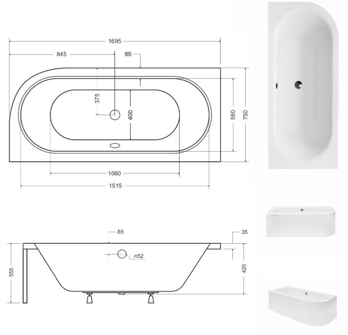 BESCO Avita wanna asymetryczna lewa 170x75 akryl biały