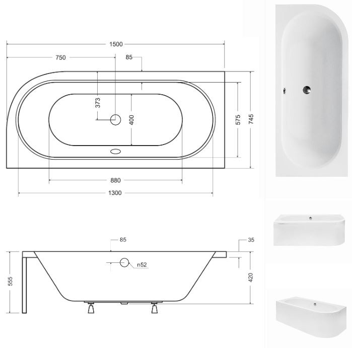 BESCO Avita wanna asymetryczna lewa 150x75 akryl biały