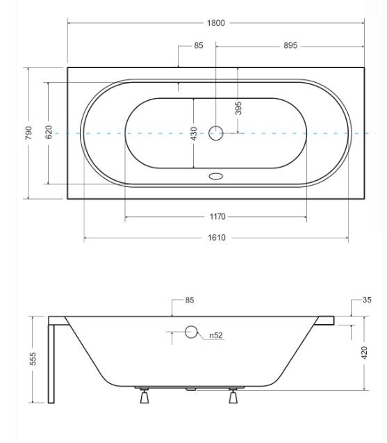 BESCO Vitae wanna prostokątna 180x80 cm akryl biały