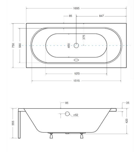 BESCO Vitae wanna prostokątna 170x75 cm akryl biały