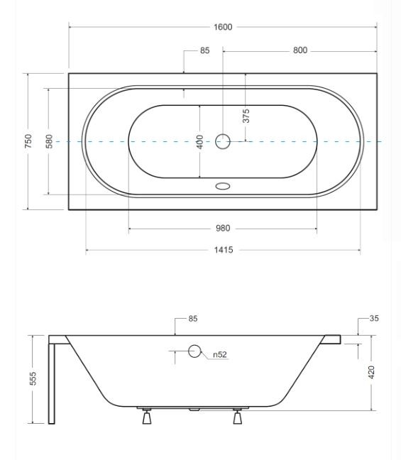BESCO Vitae wanna prostokątna 160x75 cm akryl biały