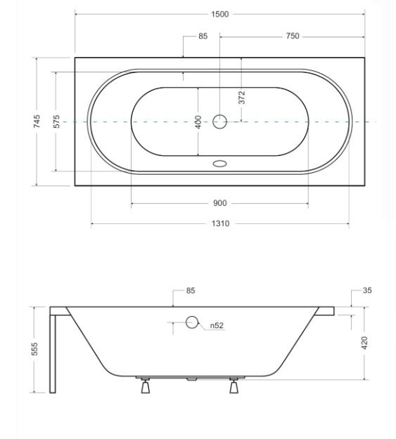 BESCO Vitae wanna prostokątna 150x75 cm akryl biały