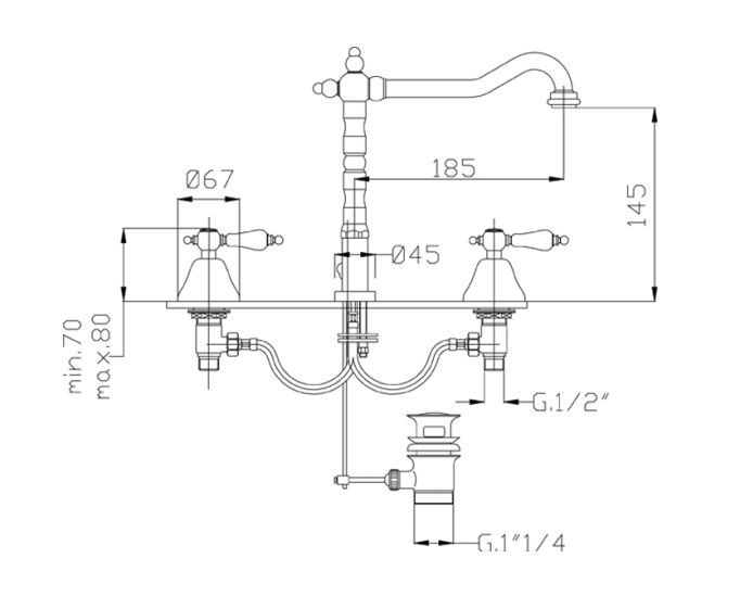 Fromac Etros bateria umywalkowa 3-otworowa z korkiem automatycznym chrom 2136