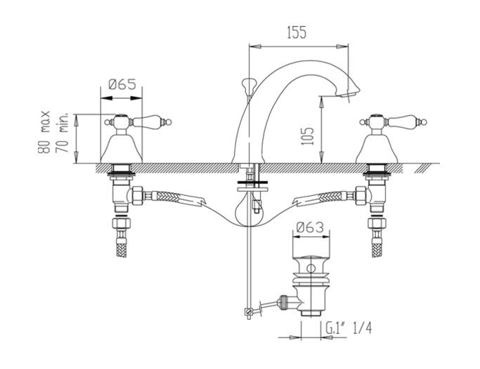 Fromac Etros bateria umywalkowa 3-otworowa z korkiem automatycznym brąz antyczny 2125BR