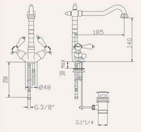 Fromac Etros bateria umywalkowa wysoka z korkiem automatycznym brąz antyczny 2152BR