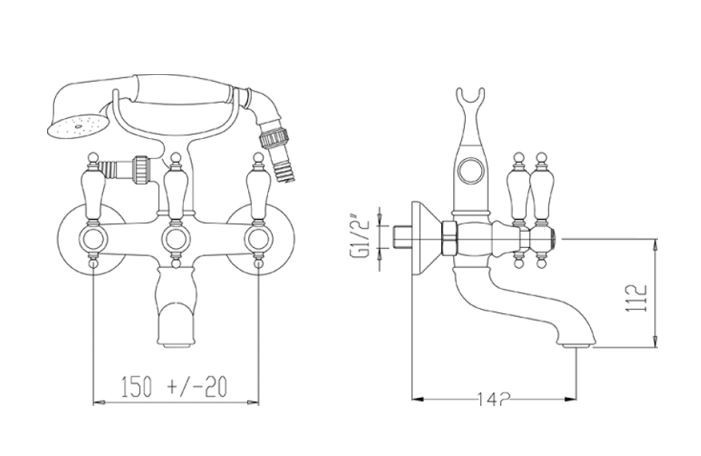 Fromac Etros bateria wannowa z zestawem chrom 2105