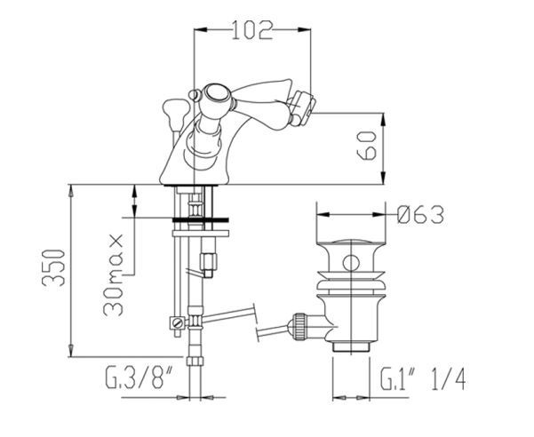 Fromac Etros bateria bidetowa z korkiem automatycznym brąz antyczny 2165BR