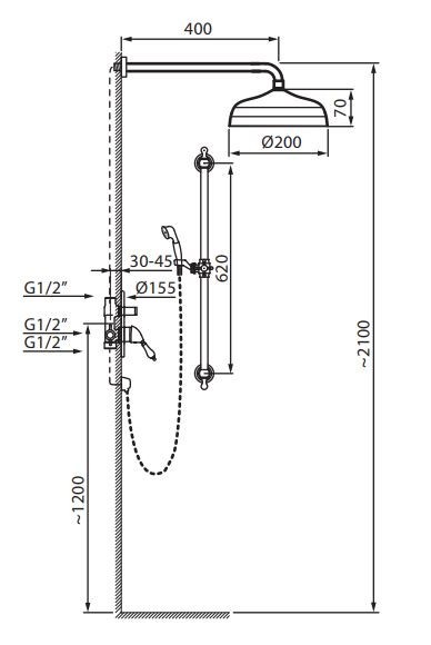Fromac Etros kompletny system prysznicowy podtynkowy z deszczownicą brąz antyczny 3856BR
