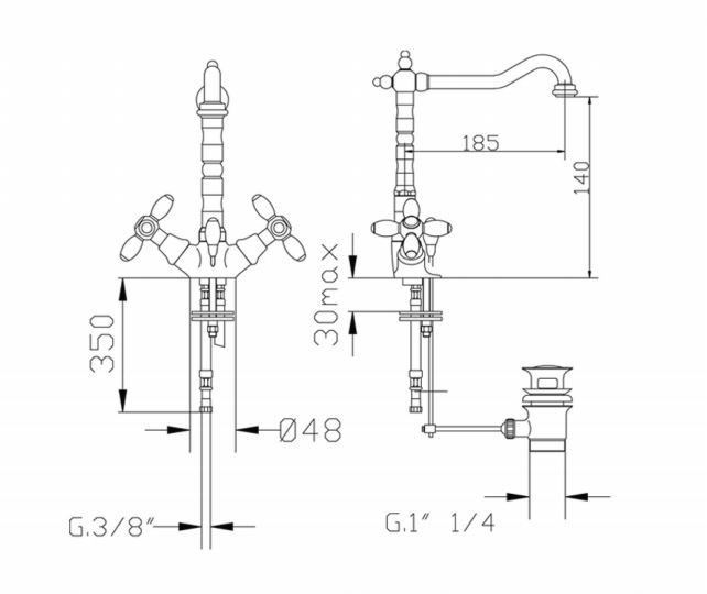 Fromac Victorian bateria umywalkowa wysoka z korkiem automatycznym brąz antyczny 2278VBR