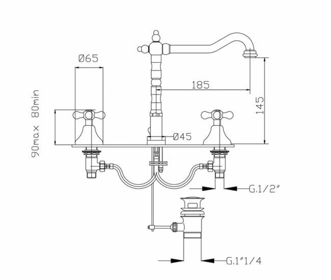 Fromac Victorian bateria umywalkowa 3-otworowa z korkiem automatycznym chrom 2252VBR