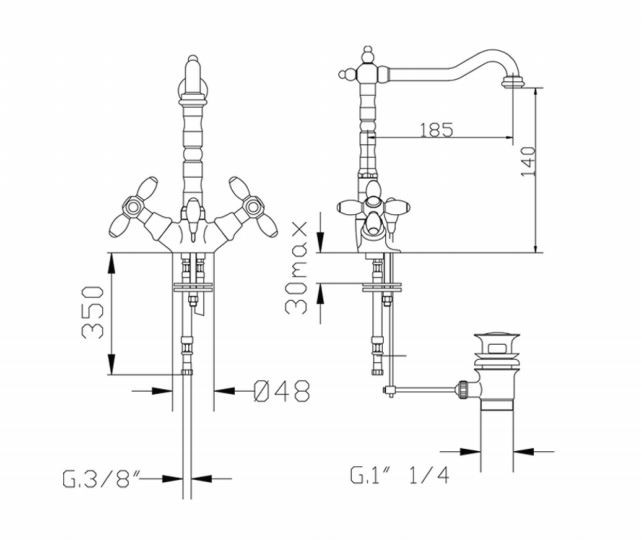 Fromac Victorian bateria umywalkowa wysoka z korkiem automatycznym chrom 2278V