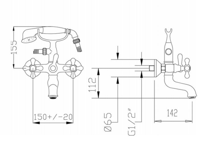 Fromac Victorian bateria wannowa ścienna z zestawem chrom 2210V