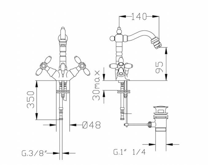 Fromac Victorian bateria bidetowa wysoka z korkiem automatycznym chrom 2302V