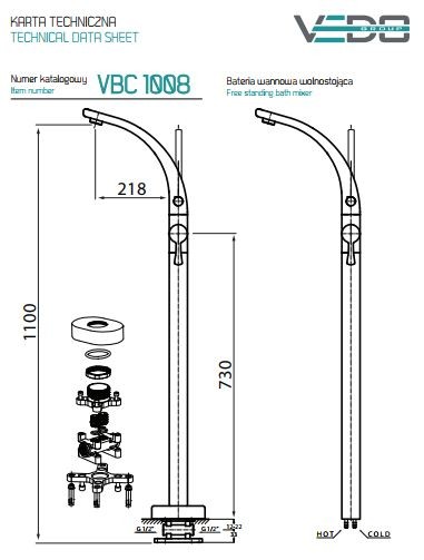 Vedo Cento bateria wannowa wolnostojąca chrom VBC1008