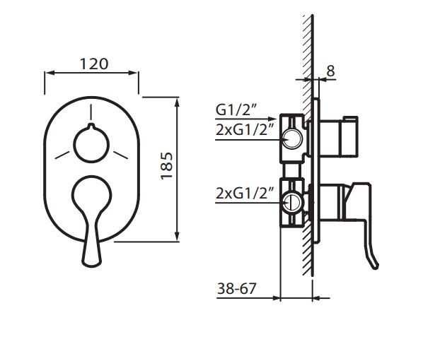 Vedo Cento bateria wannowo-prysznicowa podtynkowa 3-drożna chrom VBC1017