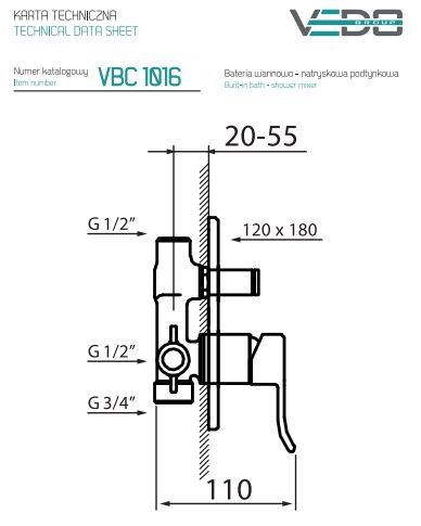 Vedo Cento bateria wannowo-prysznicowa podtynkowa 2-drożna chrom VBC1016