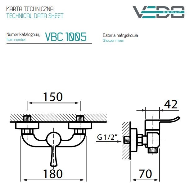 Vedo Cento bateria prysznicowa ścienna chrom VBC1005