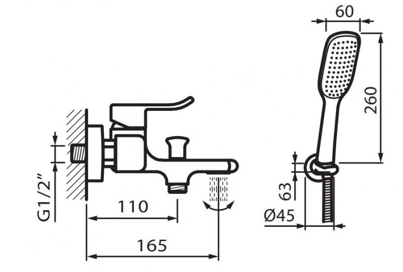 Vedo Cento bateria wannowa ścienna z zestawem chrom VBC1006/S