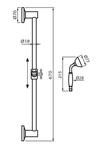 Fromac zestaw prysznicowy z drązkiem 67cm RETRO brąz antyczny 2096BR