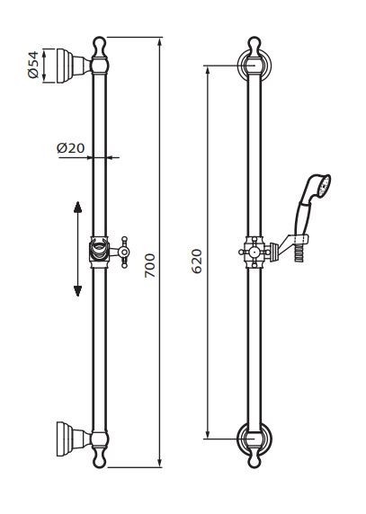 Fromac zestaw prysznicowy z drązkiem 62cm RETRO brąz antyczny 2049BR