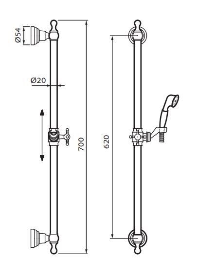 Fromac zestaw prysznicowy z drązkiem 62cm RETRO chrom 2049