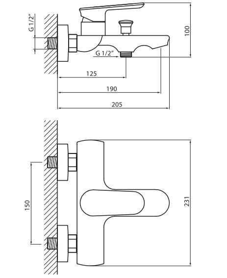 Vedo Otto bateria wannowa ścienna chrom VBO8006