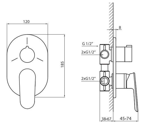 Vedo Otto bateria wannowo-prysznicowa podtynkowa 3-drożna chrom VBO8017