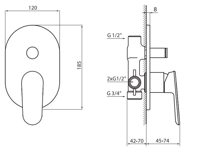 Vedo Otto bateria wannowo-prysznicowa podtynkowa 2-drożna chrom VBO8016