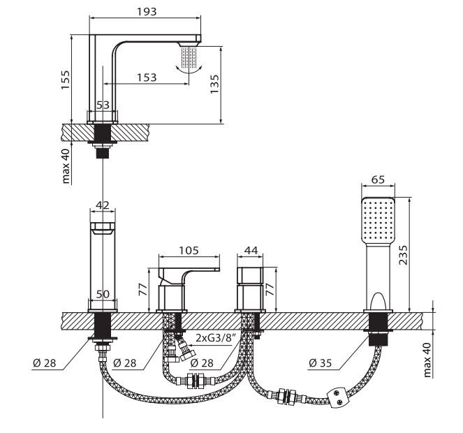 Vedo Mito bateria wannowa 4-otworowa chrom VBM3040