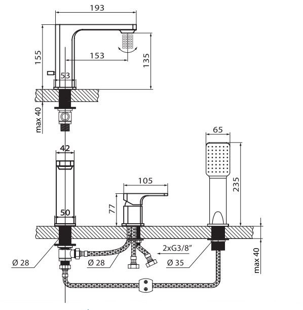 Vedo Mito bateria wannowa 3-otworowa chrom VBM3030