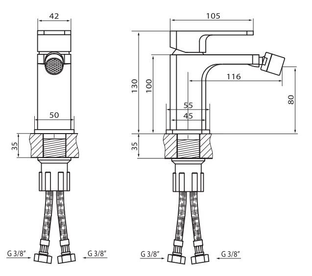 Vedo Mito bateria bidetowa bez korka chrom VBM3002