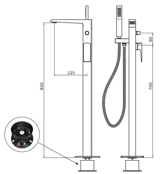 Vedo Sette bateria wannowa wolnostojąca chrom VBS7008