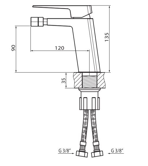 Vedo Sette bateria bidetowa bez korka chrom VBS7002