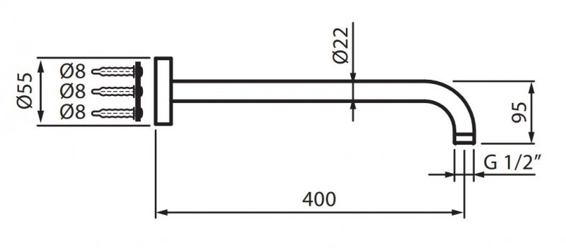 Fromac ramię ścienne deszczownicy 40cm chrom VSN0204AS
