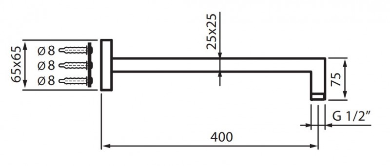 Fromac ramię ścienne deszczownicy kwadratowe 40cm chrom VSN0304AS