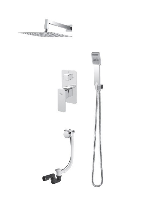 Vedo Mito kompletny system podtynkowy wannowy z napełnianiem przez przelew z deszczownicą 25x25 chrom VBM3232/25