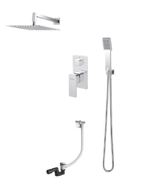 Vedo Mito kompletny system podtynkowy wannowy z napełnianiem przez przelew z deszczownicą 25x25 chrom VBM3233/25