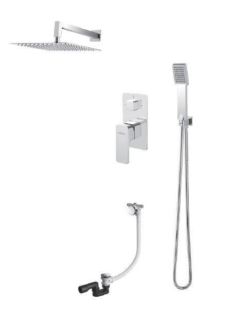 Vedo Mito kompletny system podtynkowy wannowy z napełnianiem przez przelew z deszczownicą 20x20 chrom VBM3233/20