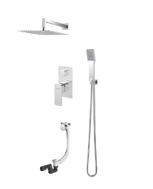 Vedo Mito kompletny system podtynkowy wannowy z napełnianiem przez przelew z deszczownicą 20x20 chrom VBM3232/20