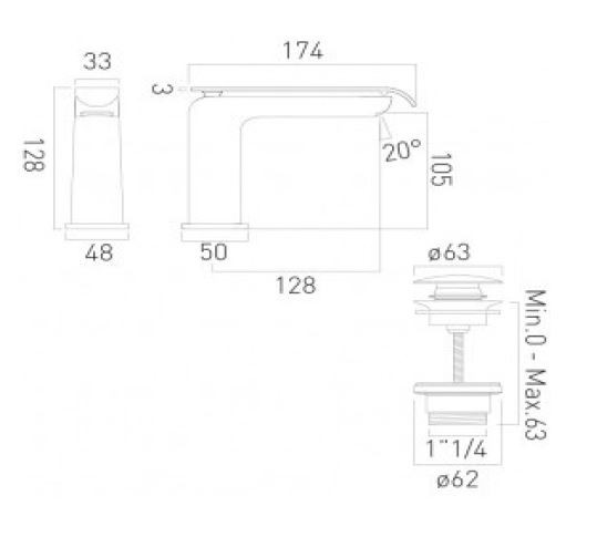 Vado Kovera bateria umywalkowa z korkiem klik-klak chrom KOV-100/CC-C/P
