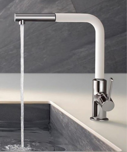 Kludi L-ine S bateria kuchenna zlewozmywakowa z wyciąganą wylewką biały mat/chrom 408519375