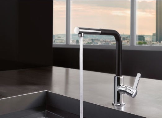Kludi L-ine S bateria kuchenna zlewozmywakowa z wyciąganą wylewką czarny mat/chrom 408518775