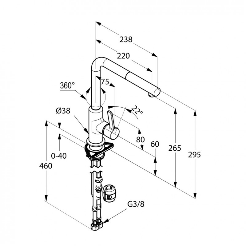 Kludi L-ine S bateria kuchenna zlewozmywakowa z wyciąganą wylewką chrom 408510575