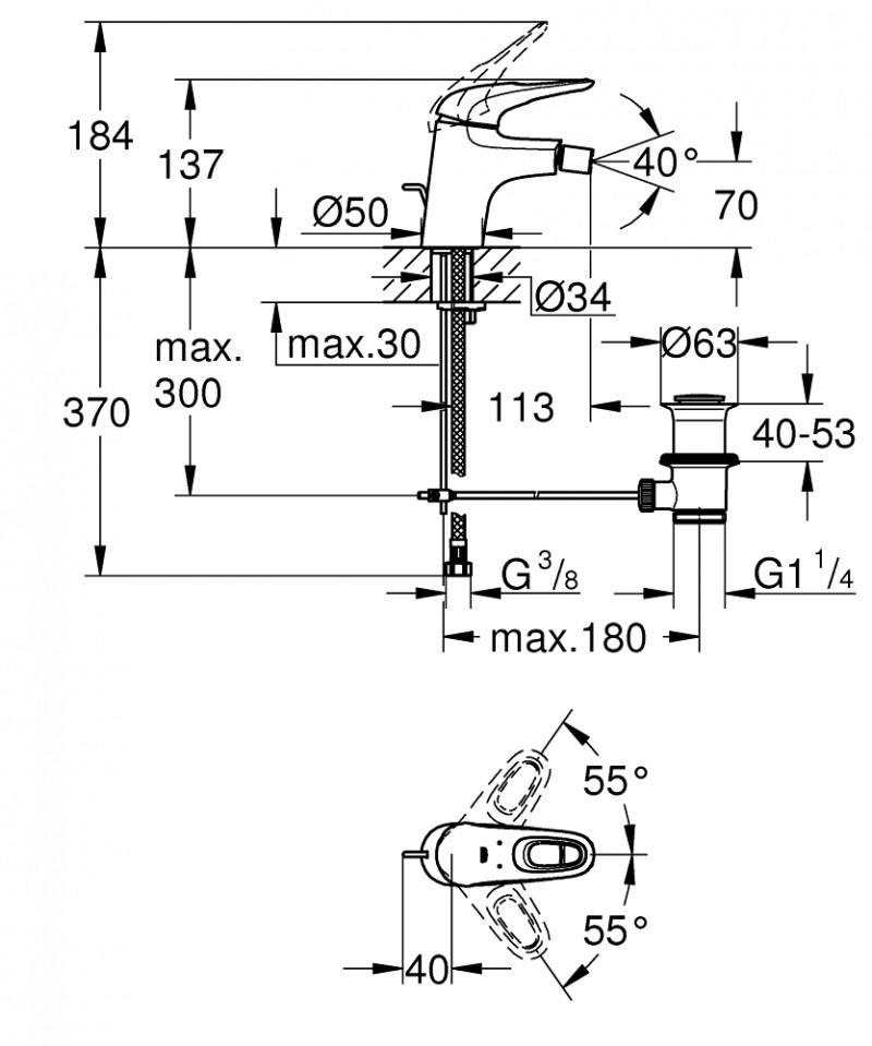 Grohe Eurostyle bateria bidetowa z korkiem biały/chrom 33565LS3