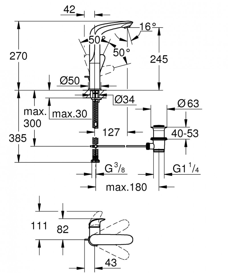 Grohe Eurostyle bateria umywalkowa z korkiem chrom 23718003